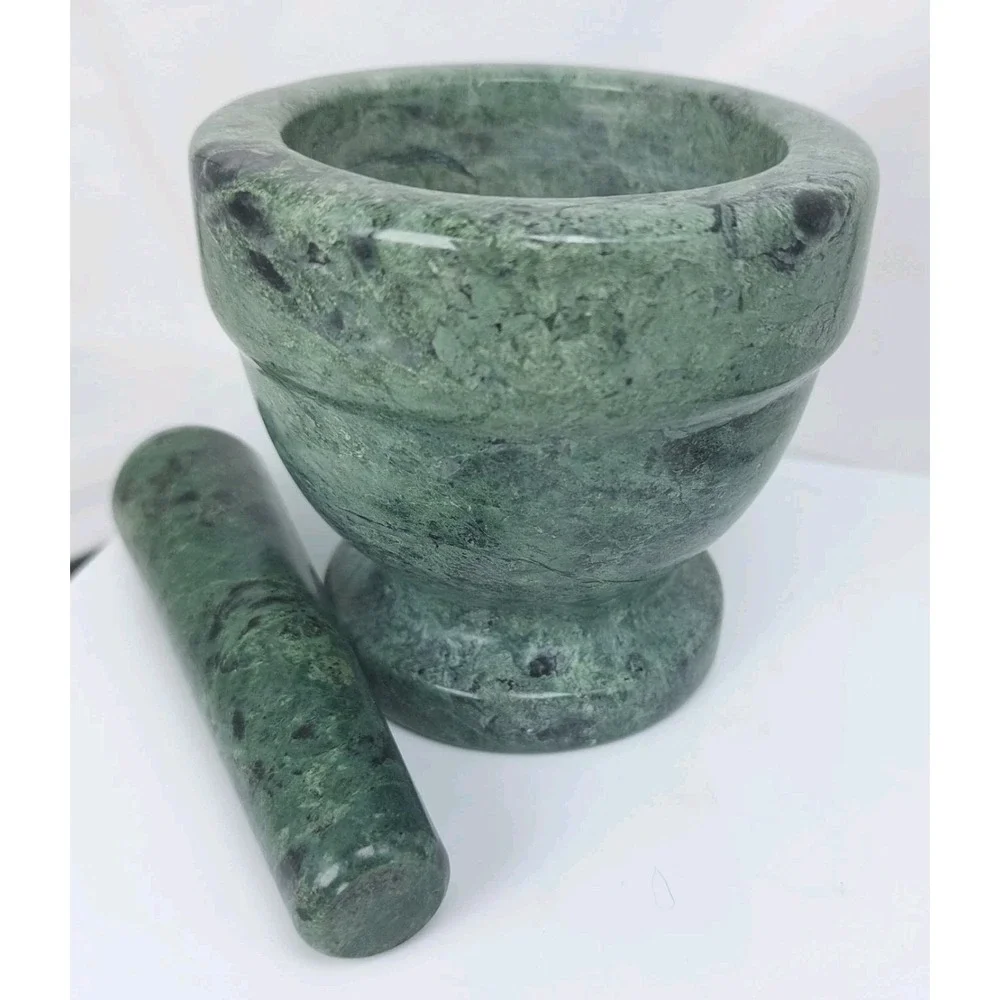 Green Natural Marble Mortar And Pestle Footed Spice Grinder Bartender Muddler